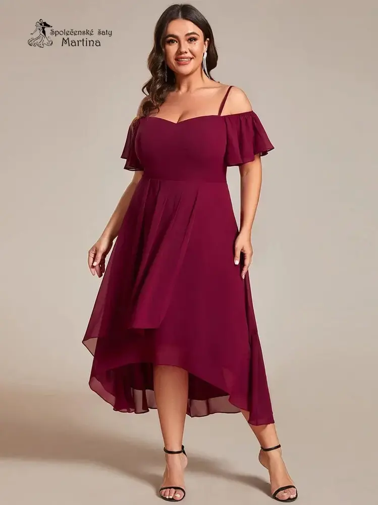 Vínové XXL asymetrické šaty "Belinda" se spadenými rukávy