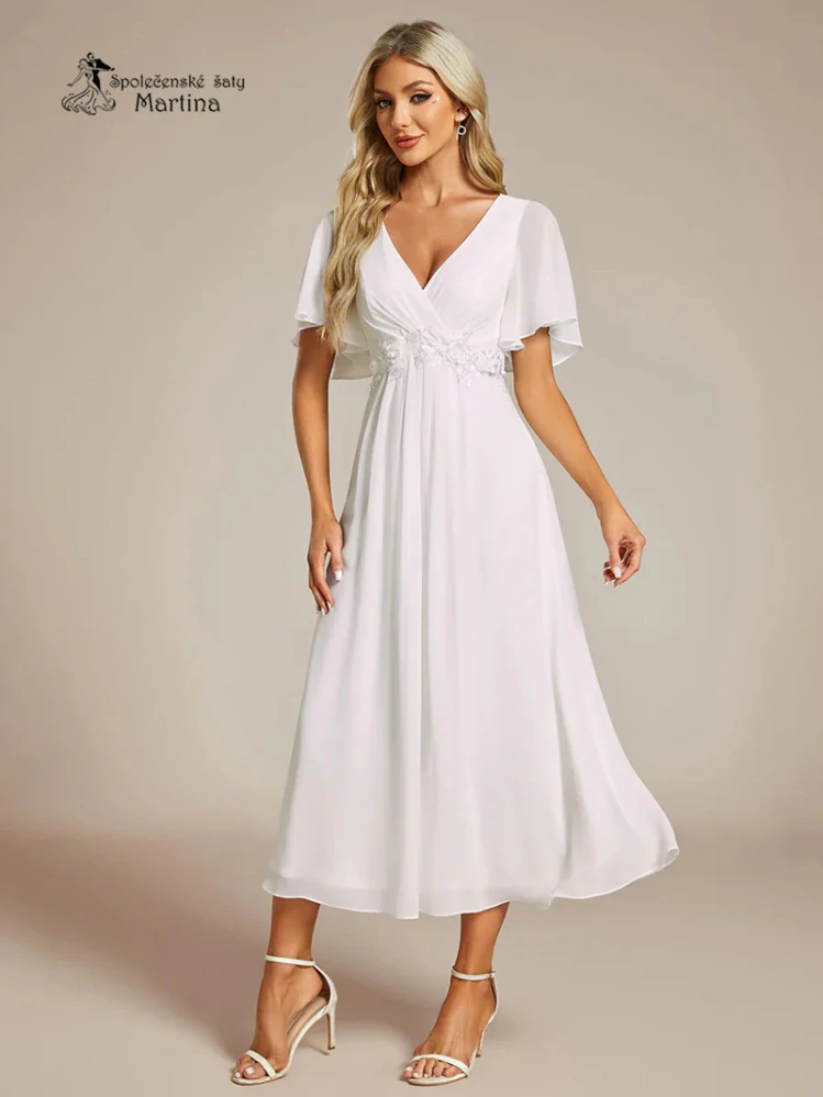 Bílé svatební midi šaty "Mousse" s volnými rukávy - vel. 44
