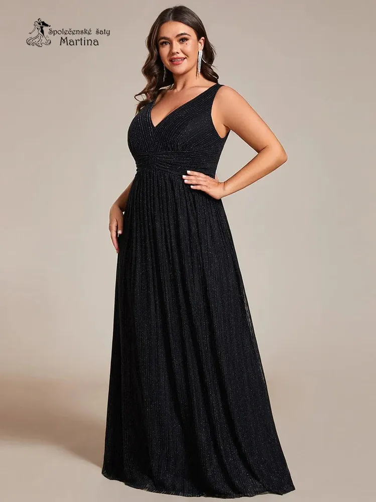 Černé XXL dlouhé společenské šaty "Astrid" z jemné žebrované látky