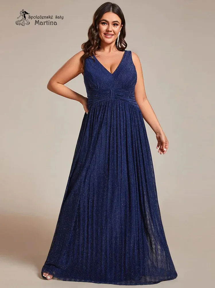 Tmavě modré XXL dlouhé společenské šaty "Astrid" z jemné žebrované látky