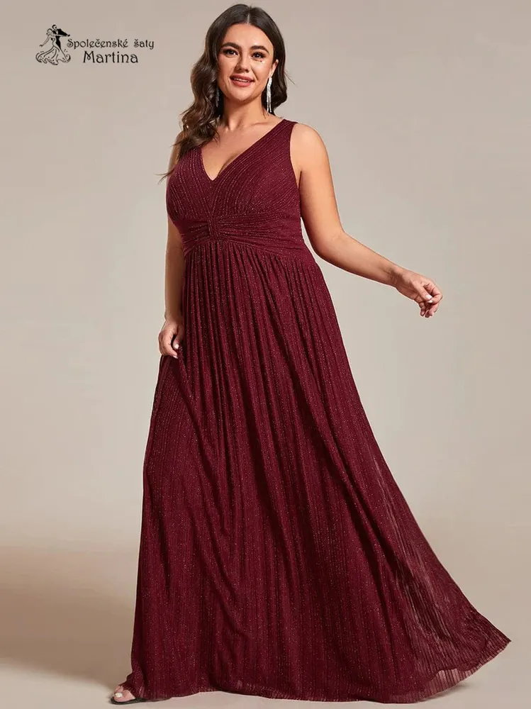 Vínové XXL dlouhé společenské šaty "Astrid" z jemné žebrované látky
