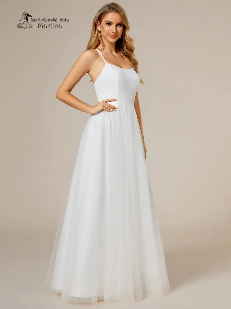 Svatební šaty na tenká ramínka s krajkovým přehozem "Laverne"