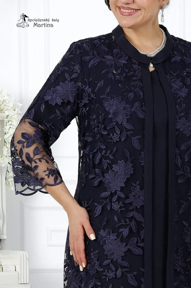 Tmavě modré pouzdrové šaty s krajkovým kardiganem "Tristy" 