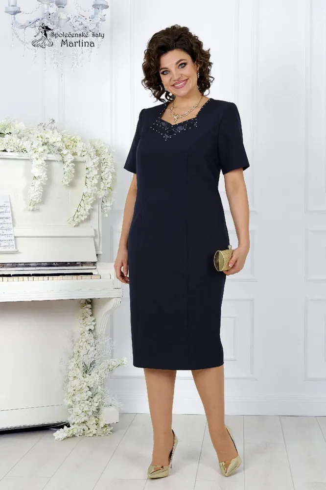 Tmavě modré pouzdrové šaty s krajkovým kardiganem "Dominique"