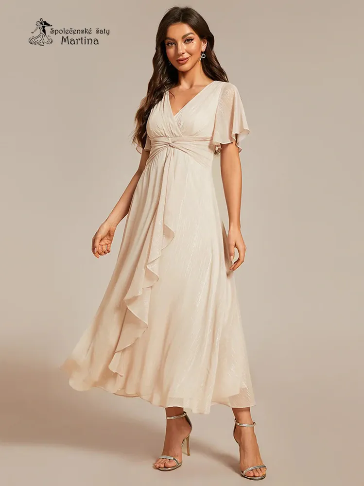 Champagne midi šaty "Natasha" s volnými rukávy