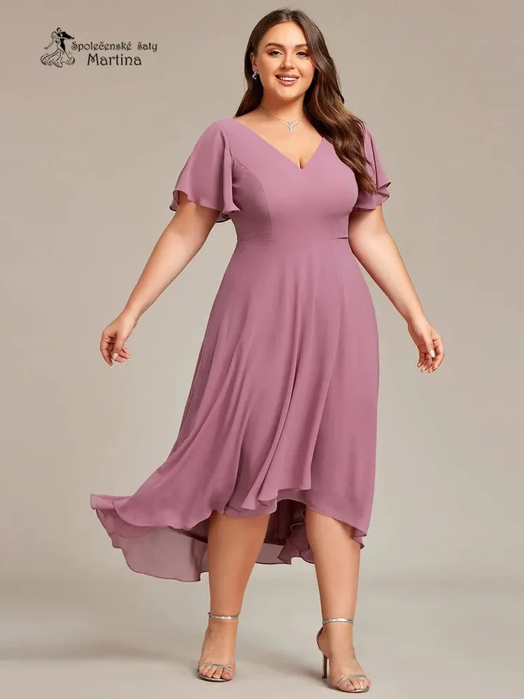 Midi starorůžové XXL asymetrické šaty s volným rukávem "Maisie"