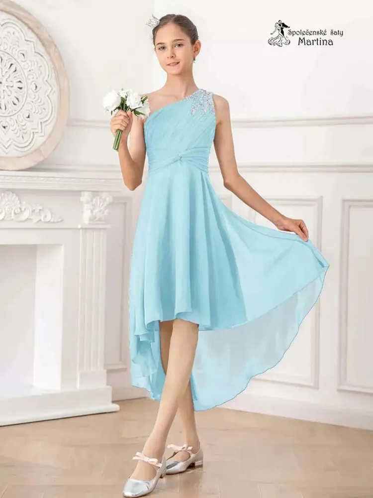 Tmavě fialové asymetrické dívčí šaty "Nikolka" na jedno rameno 6-16 let