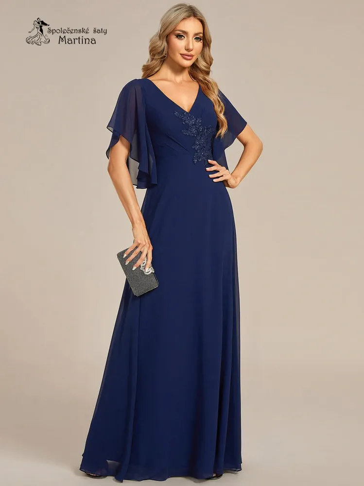 Tmavě modré společenské šaty "Spring" s volnými rukávy