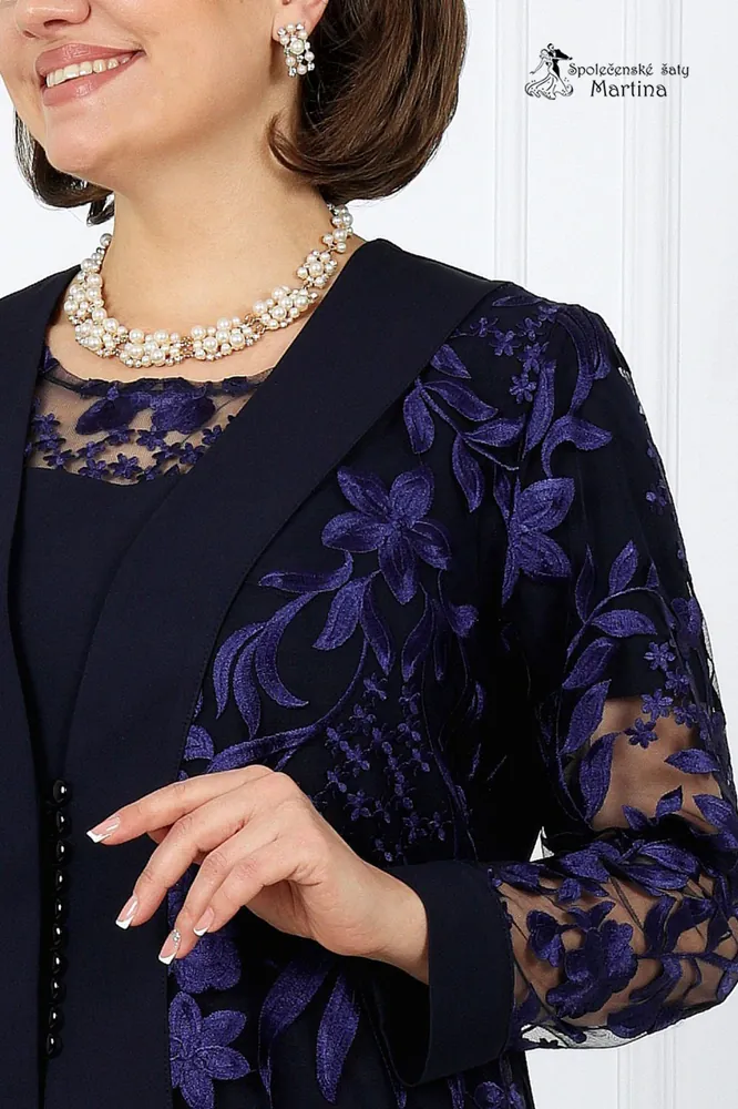 Tmavě modrý 2-dílný set volných šatů a kabátku "Jaida" - vel. 52