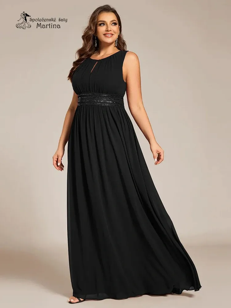 Černé plus size společenské šaty "Cherry" s lodičkovým výstřihem