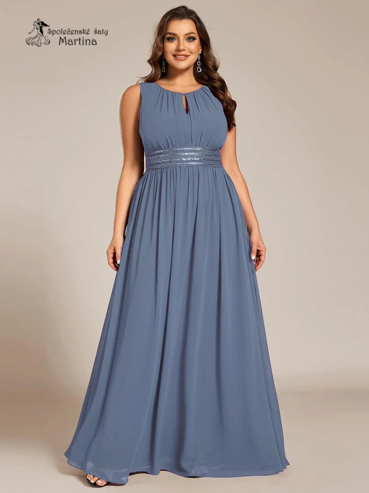 Dusty navy plus size společenské šaty "Cherry" s lodičkovým výstřihem