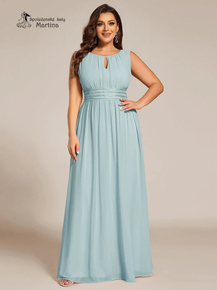 Světle modré plus size společenské šaty "Cherry" s lodičkovým výstřihem