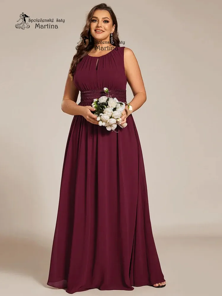Vínové plus size společenské šaty "Cherry" s lodičkovým výstřihem