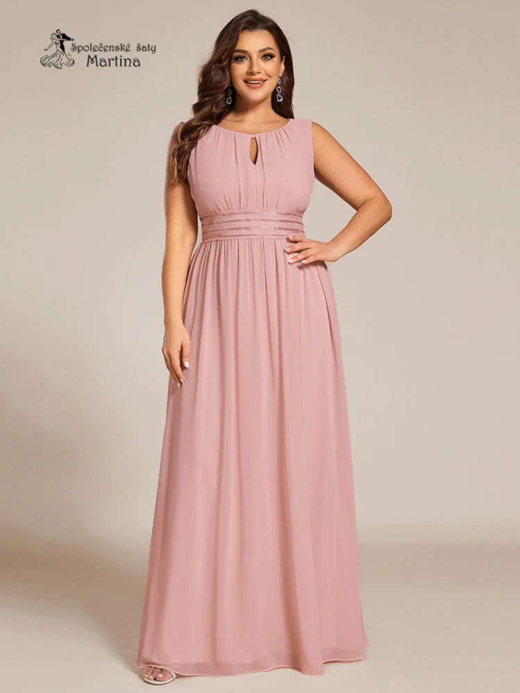Starorůžové plus size společenské šaty "Cherry" s lodičkovým výstřihem