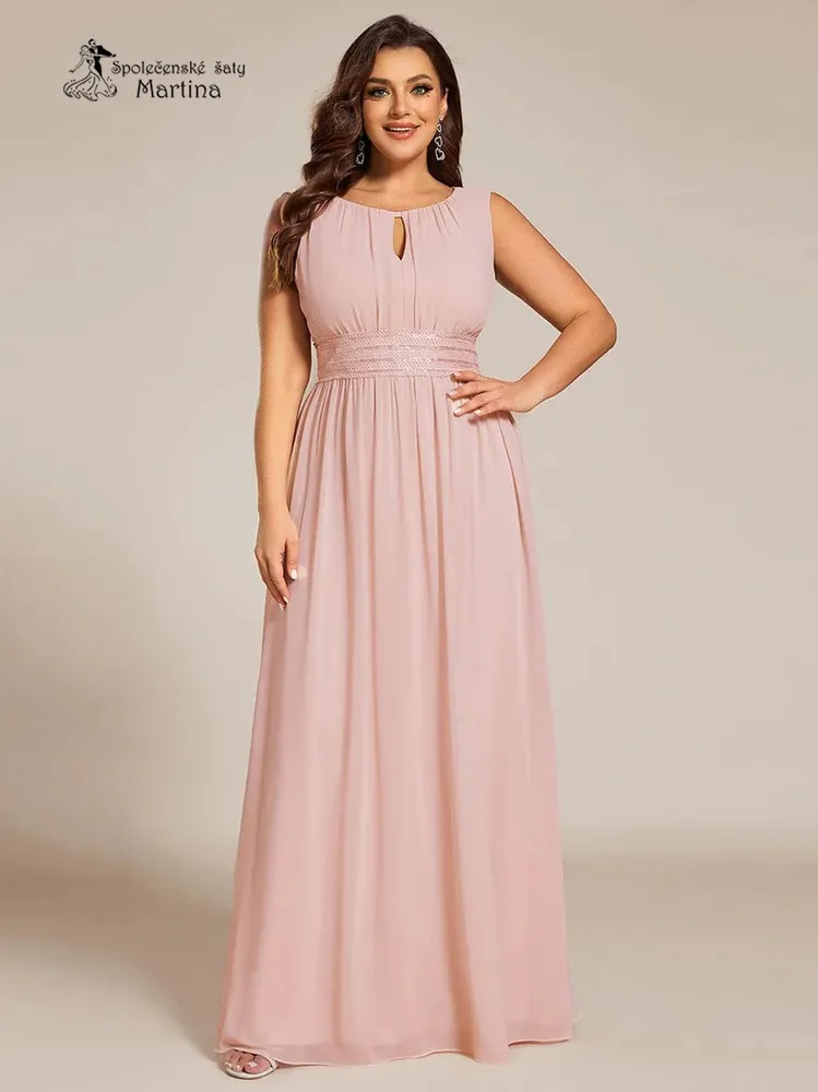 Růžové plus size společenské šaty "Cherry" s lodičkovým výstřihem