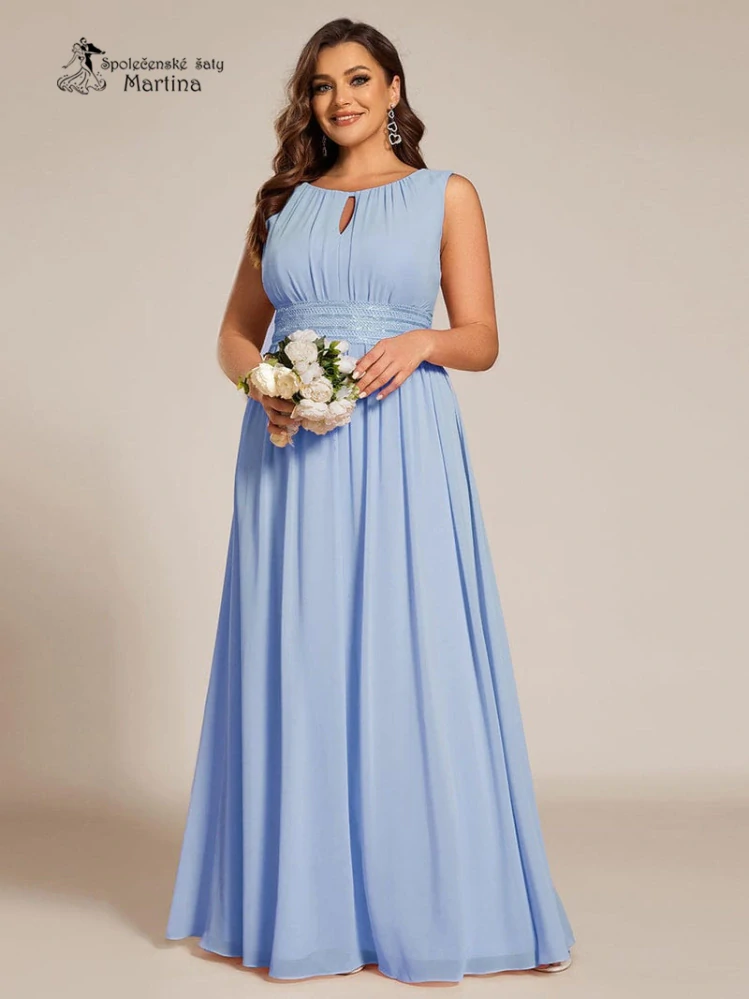 Ledově modré plus size společenské šaty "Cherry" s lodičkovým výstřihem