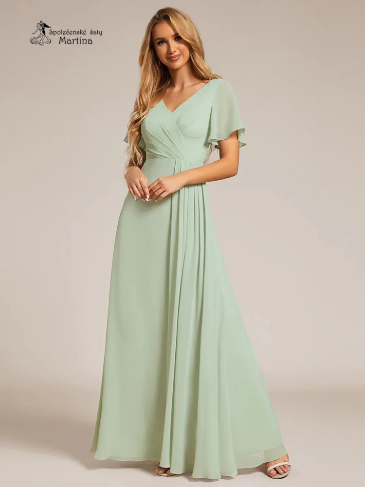 Elegantní mintové společenské šaty s volnějším krátkým rukávem "Janine"