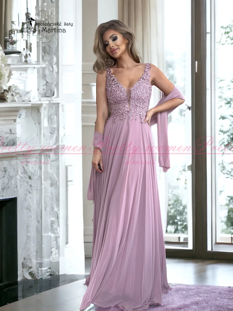 Starorůžové maturitní šaty "Jagoda" s šátkem přes ramena - vel. 40