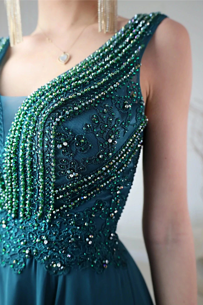 Luxusní lahvově zelené šaty "Campari" se zdobeným živůtkem a kolovou sukní