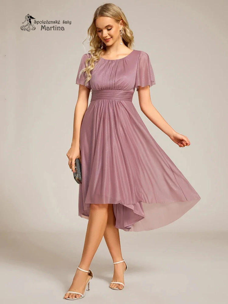 Starorůžové krátké midi jemně třpytivé šaty "Joel" s lodičkovým výstřihem