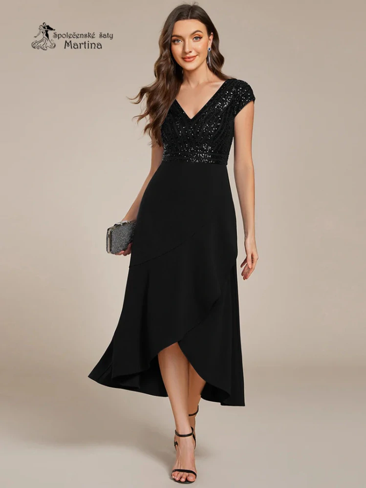Černé midi společenské šaty "Cora" se zdobeným živůtkem - vel. 44