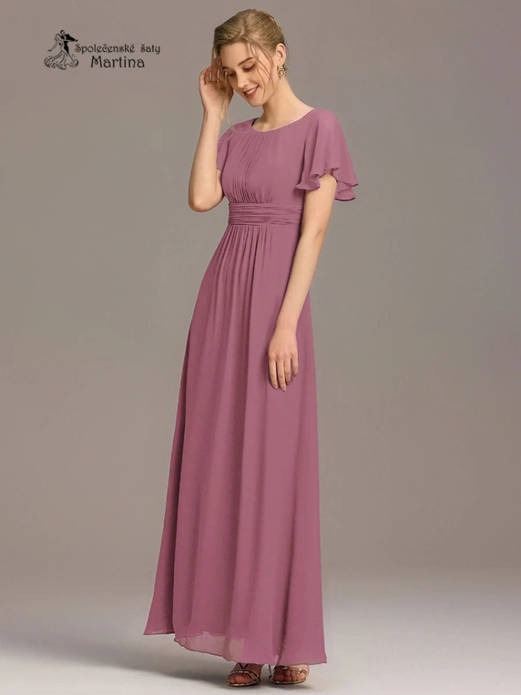 Starorůžové šifonové šaty s rukávkem a žabičkováním na zádech "Stela"