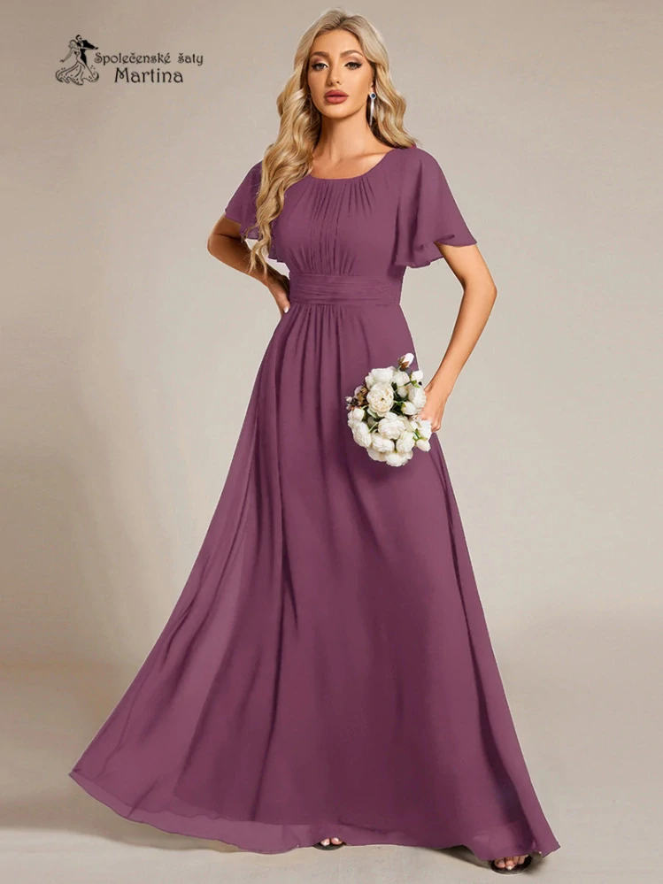 Šeříkové šifonové šaty s rukávkem a žabičkováním na zádech "Stela"