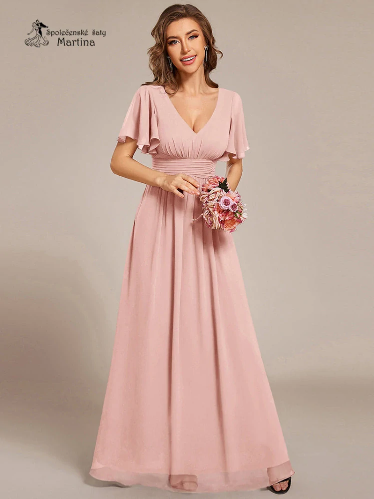 Dlouhé růžové šifonové šaty na šněrování "Jessica"