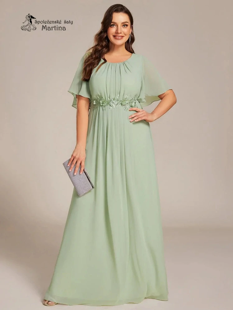 XXL pistáciové dlouhé šaty pro svatebního hosta, svědkyni, maminku svatby "Rosalinda"