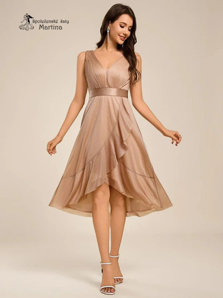 Zlato růžové lehké, mírně asymetrické šaty "Amira" na širší ramínka