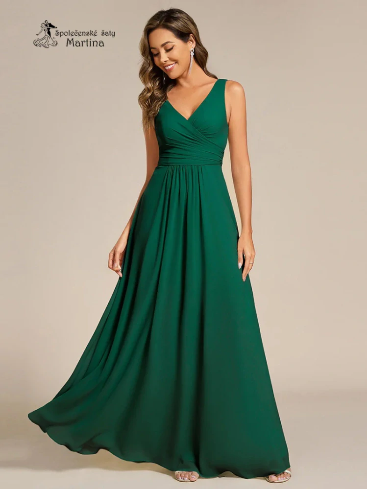 Smaragdově zelené šaty pro družičku či svatební hostku na široká ramínka "Tara"