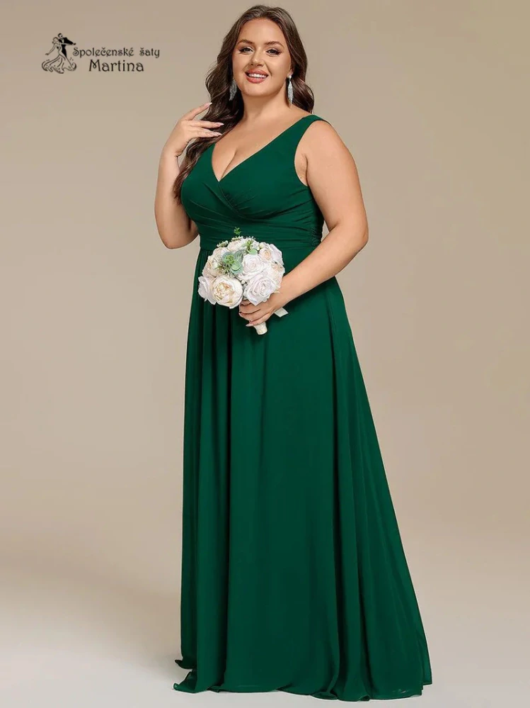Smaragdově zelené XXL šaty pro družičku či svatební hostku na široká ramínka "Tara"