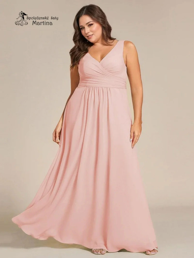 Světle růžové XXL šaty pro družičku či svatební hostku na široká ramínka "Tara"