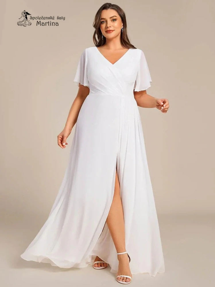 Elegantní svatební plus size šaty s volnějším krátkým rukávem "Janine"