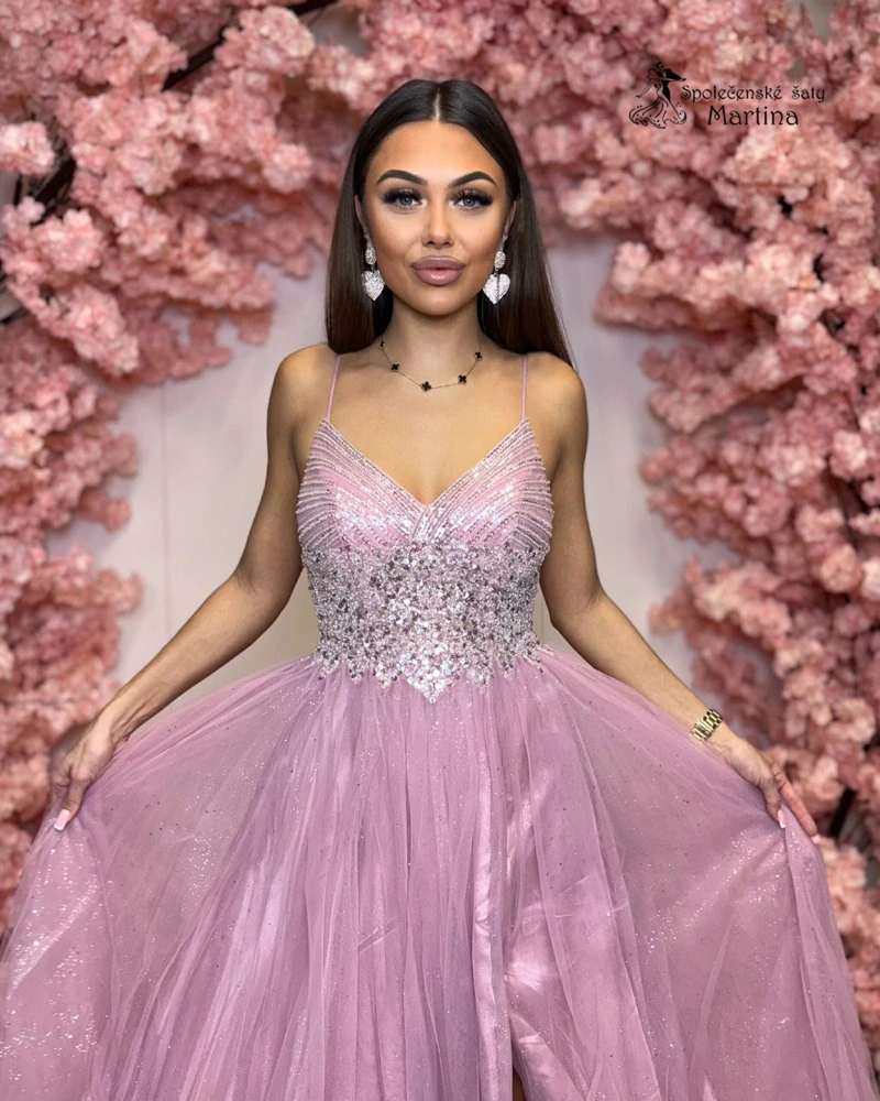 Starorůžové třpytivé maturitní šaty "Emily" se zdobeným živůtkem