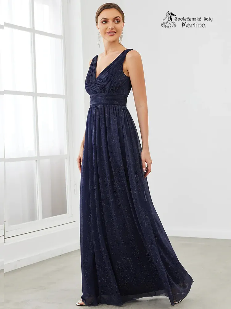 Dlouhé třpytivé tmavě modré šaty "Parma" - vel. 44