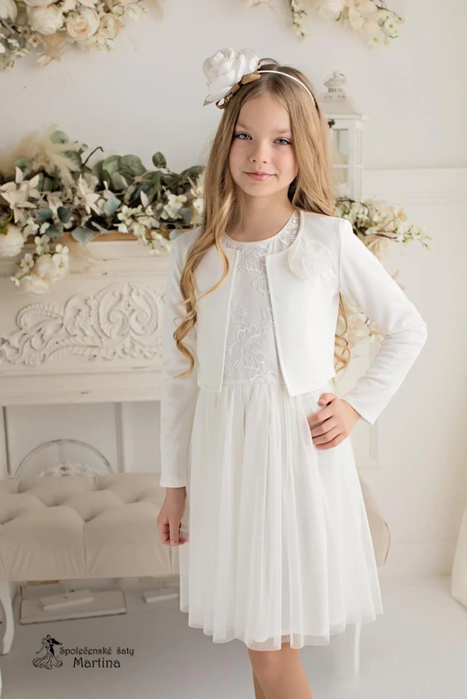 Dívčí bolerko "Roza" v odstínu ivory s dlouhým rukávem