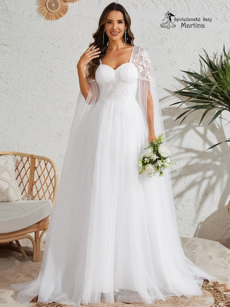 Svatební šaty "Wiona" s krajkovými rukávy a tylovým přehozem