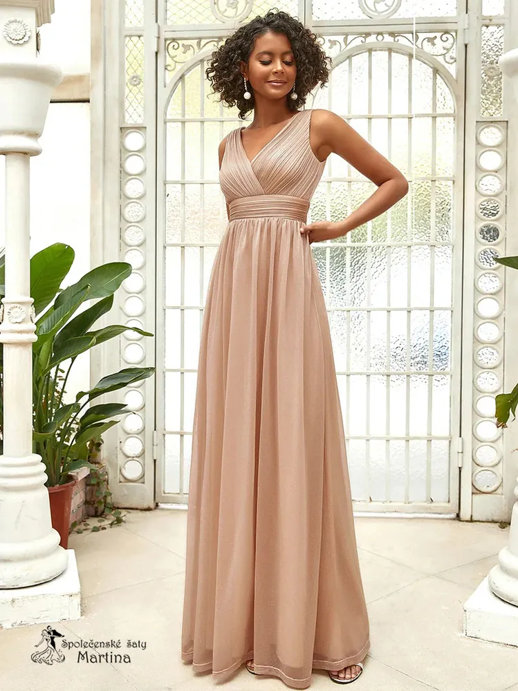 Dlouhé třpytivé béžovo-zlaté šaty "Parma"