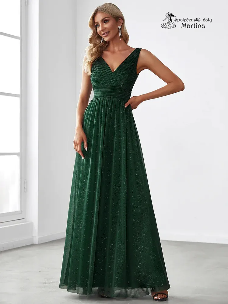 Dlouhé třpytivé tmavě zelené šaty "Parma"