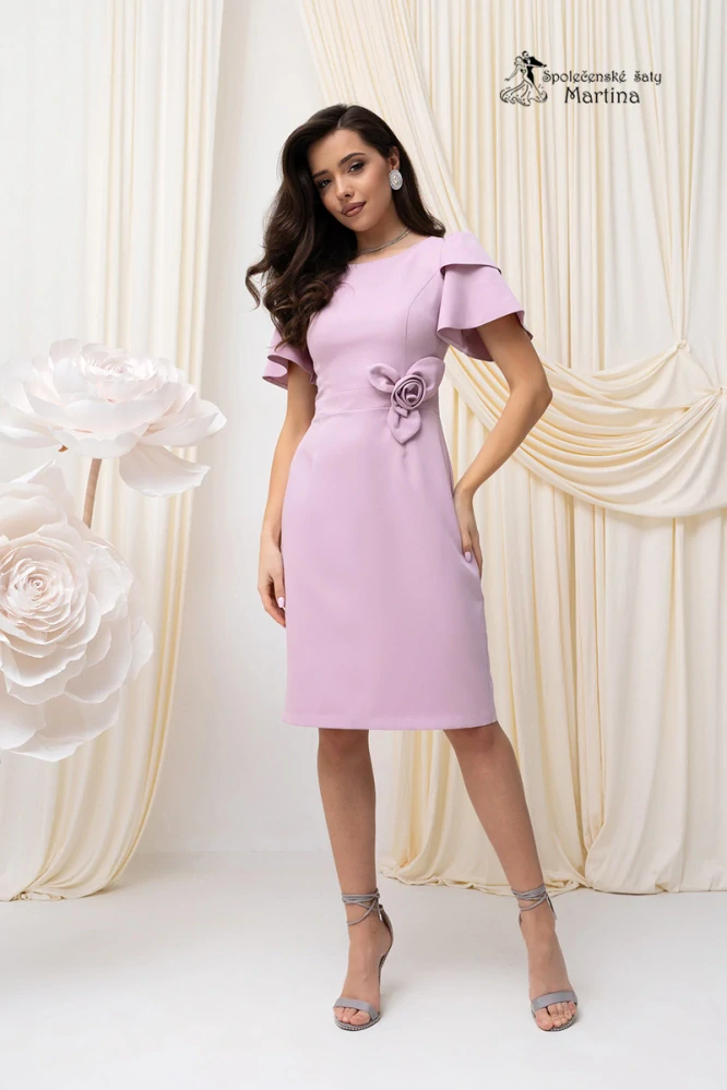 Starorůžové pouzdrové šaty "Marietta" s ozdobnou květinou v pase - vel. 44