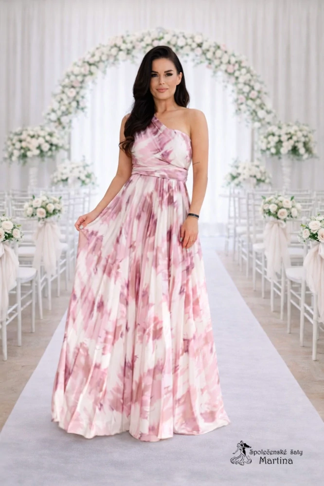 Starorůžové společenské šaty "Elbise" na jedno rameno s plisovanou sukní - vel. 38