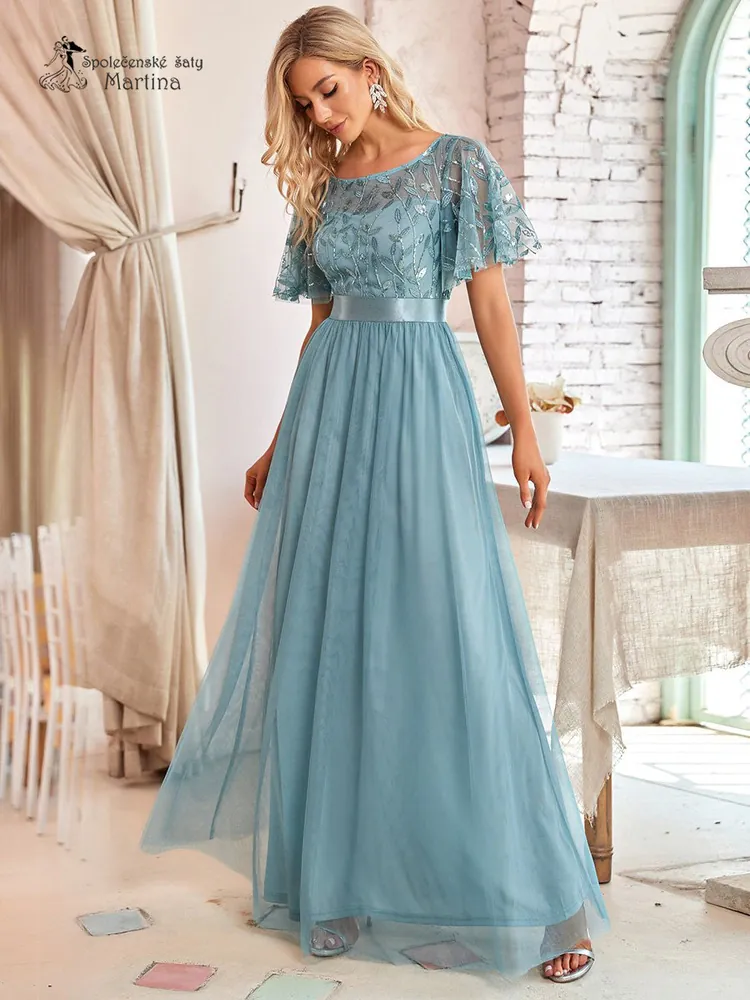 Staromodré společenské šaty "Celeste" s krátkým rukávkem 