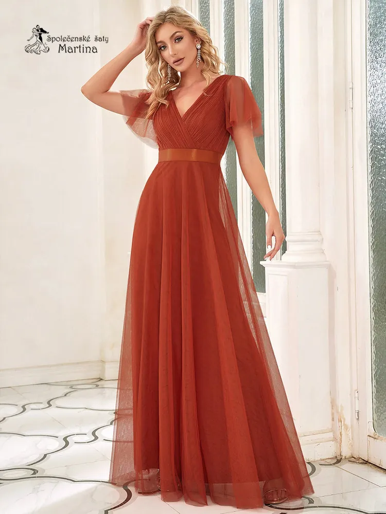 Tmavě oranžové tylové šaty s krátkým rukávkem “Broke”