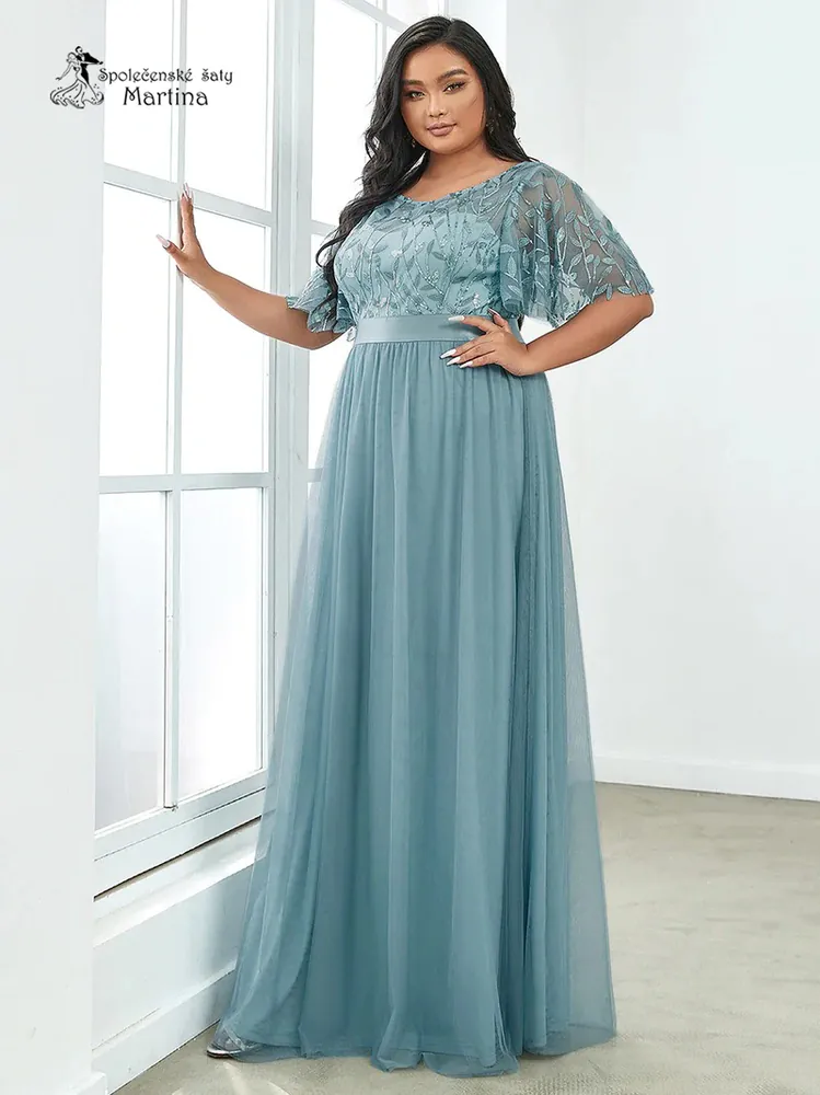 Staromodré společenské šaty "Celeste XXL" s krátkým rukávkem 