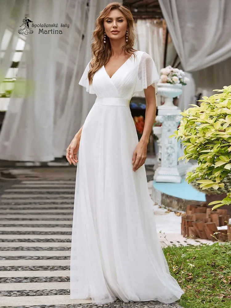 Bílé svatební tylové šaty s krátkým rukávkem “Broke” - vel. 36