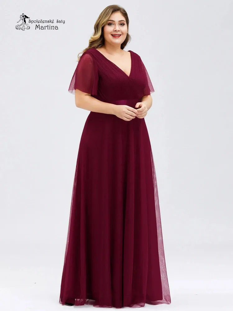 Vínové tylové šaty s krátkým rukávkem “Broke XXL”