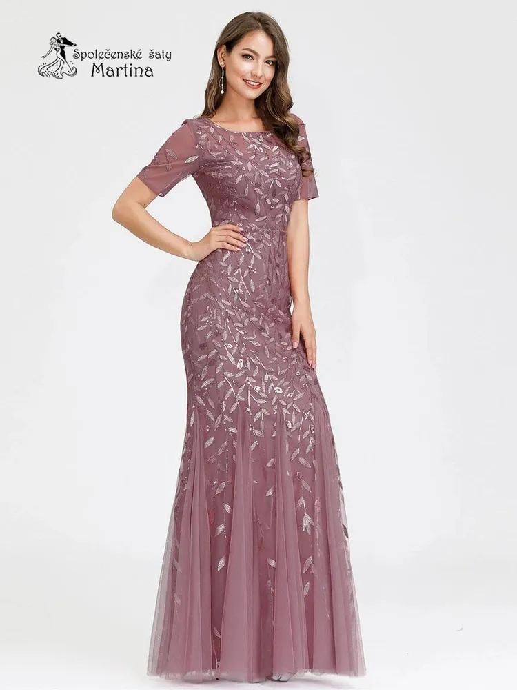 Starorůžové společenské šaty "Charlie" s jemným vzorem