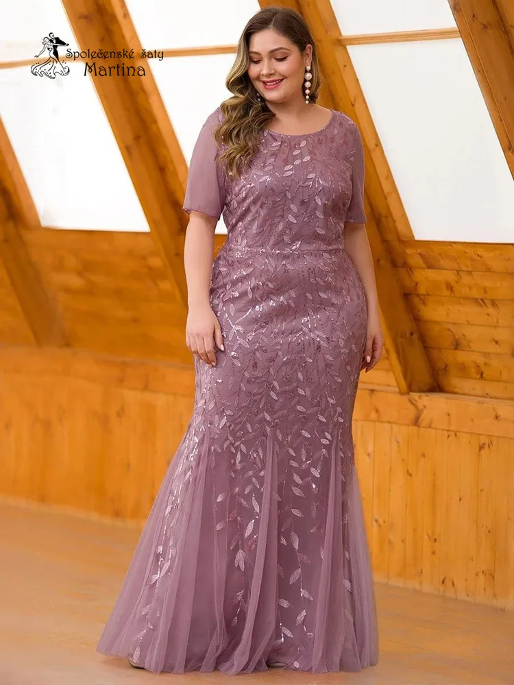 Starorůžové společenské šaty "Charlie XXL" s jemným vzorem