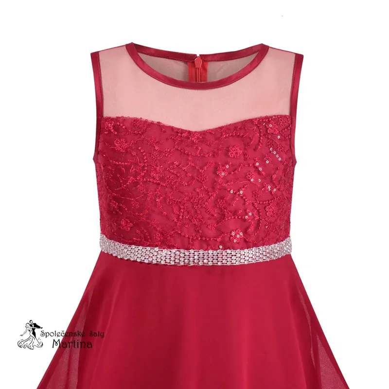 Vínové dívčí šifonové šaty "Petra" 6-14 let